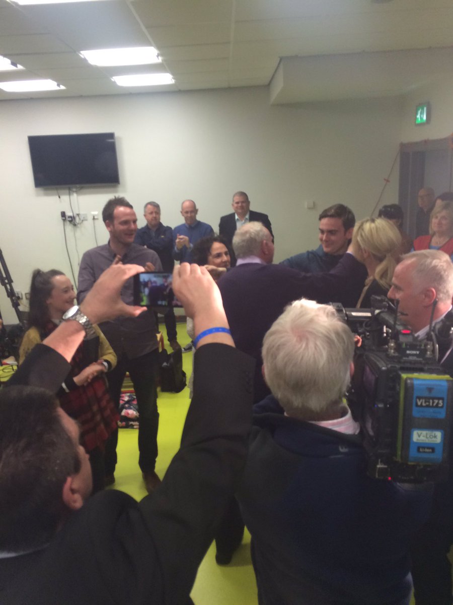 Cara_utv's tweet photo. Martin McGuinness celebrates at Foyle #ae16 @UTVElection https://t.co/hbSn6vSb88