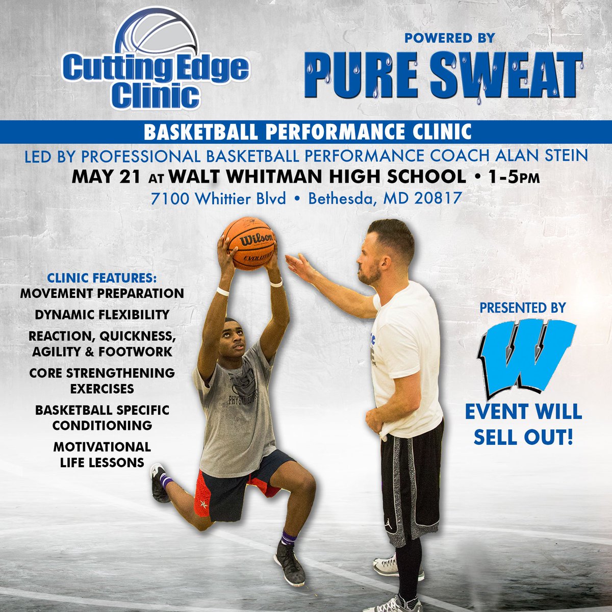 AlanSteinJr's tweet photo. DMV coaches/players! I am holding a basketball performance clinic today at Whitman HS from 1-4pm. WALK-UPS WELCOME! https://t.co/TOWKnE59wy