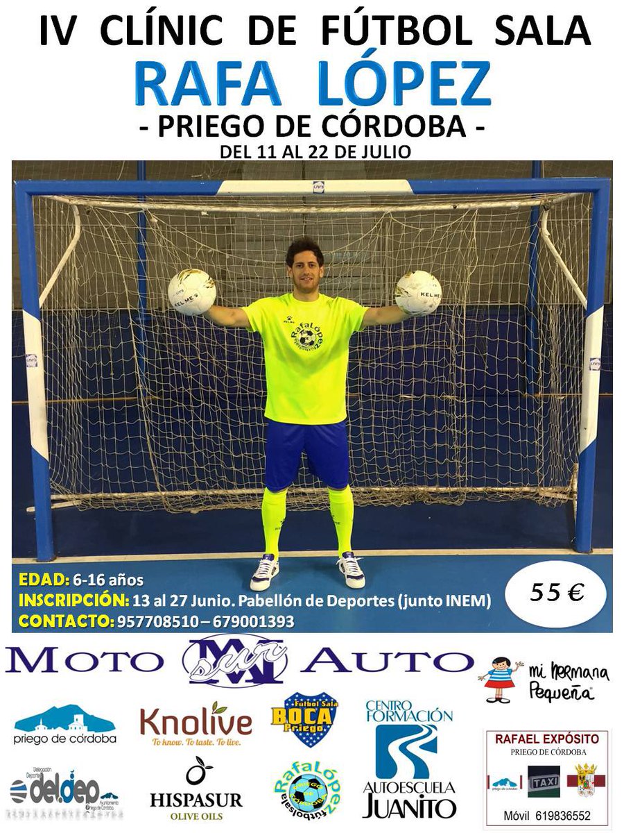 Rafa17Lopez's tweet photo. IV CLÍNIC FÚTBOLSALA RAFALÓPEZ
Del 11 al 22 Julio
Para promocionar:RT y entraréis en sorteo de camisetas del Clínic😃 https://t.co/R5DuxsNzT2