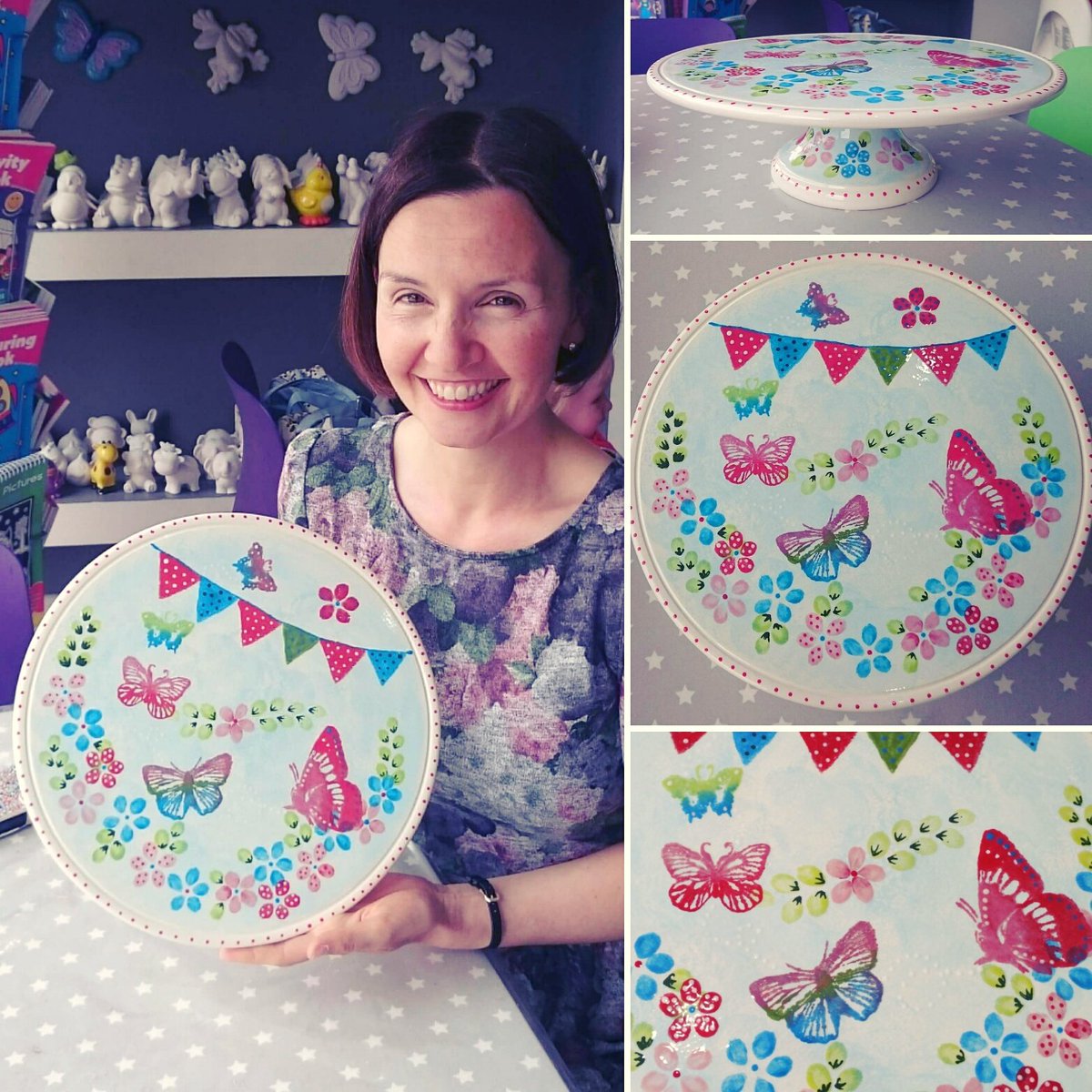 CreateItCheadle's tweet photo. Beautifully designed & painted cake stand #createitcheadle #paintapot #pottery #cheadle #stockport #cakestand https://t.co/qnx7YANlN1