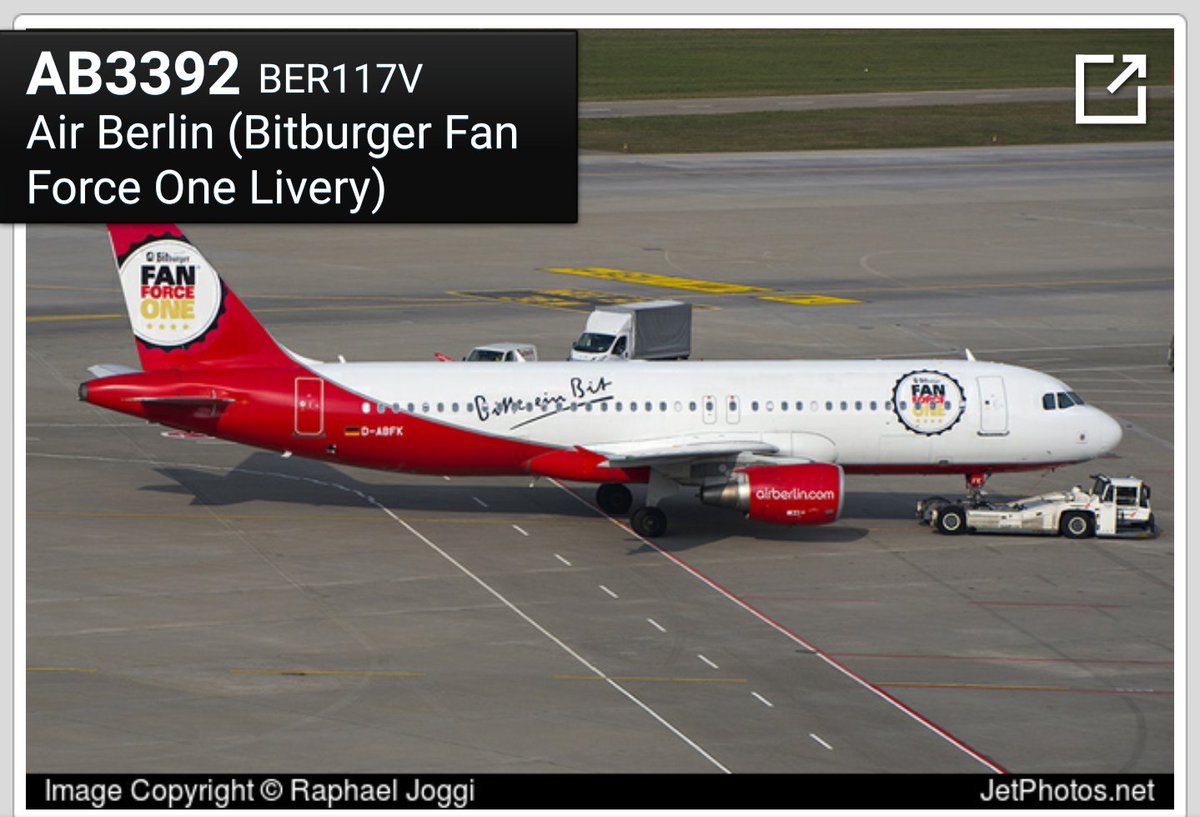 AeropuertosTFE's tweet photo. #SPOTTERS| Hoy tenemos a las 15:40h en #TenerifeSur la librea especial #FanForceOne de @airberlin. https://t.co/bVYmY7XTcB