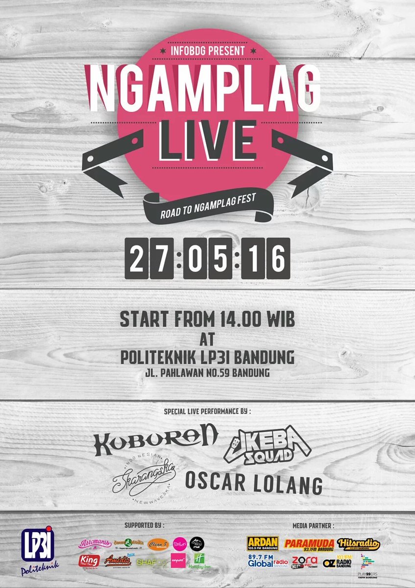 Yuk, seru-seruan di #RoadToNgamplagFest bareng <a href="/bandKUBURAN/">KUBURAN Band Official</a> <a href="/SKARANGSKA/">SKRNG!</a> @OscarLolang <a href="/polteklp3ibdg_/">lp3i.bandung</a> #BDGhappenings