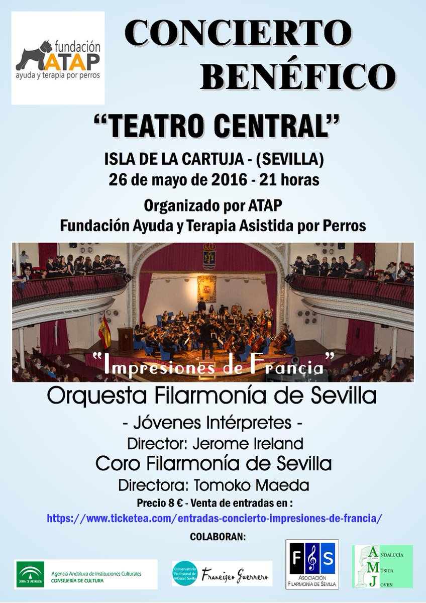 FundacionATAP's tweet photo. Disfrutar de la música por una buena causa, ayundando a hacer posible la labor de la #TerapiaAsistidaPorPerros https://t.co/c2aDqYla7f