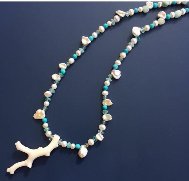 New today <a href="/ericawilson/">Erica Wilson Nantuck</a> #Nantucket #whitecoral #pearls #turquoise #apatite #aquamarine #beachy