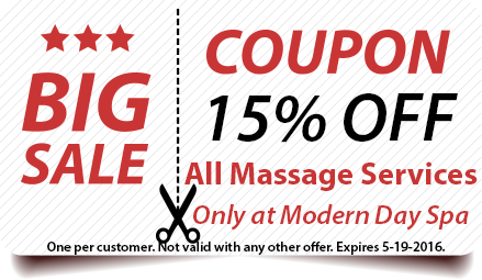 ModernCo's tweet image. 15% Off on any massage service. Only today at Modern Day Spa.