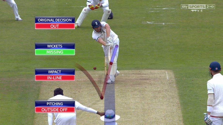 Bairstow is given out lbw, but survives on review with the ball sliding
