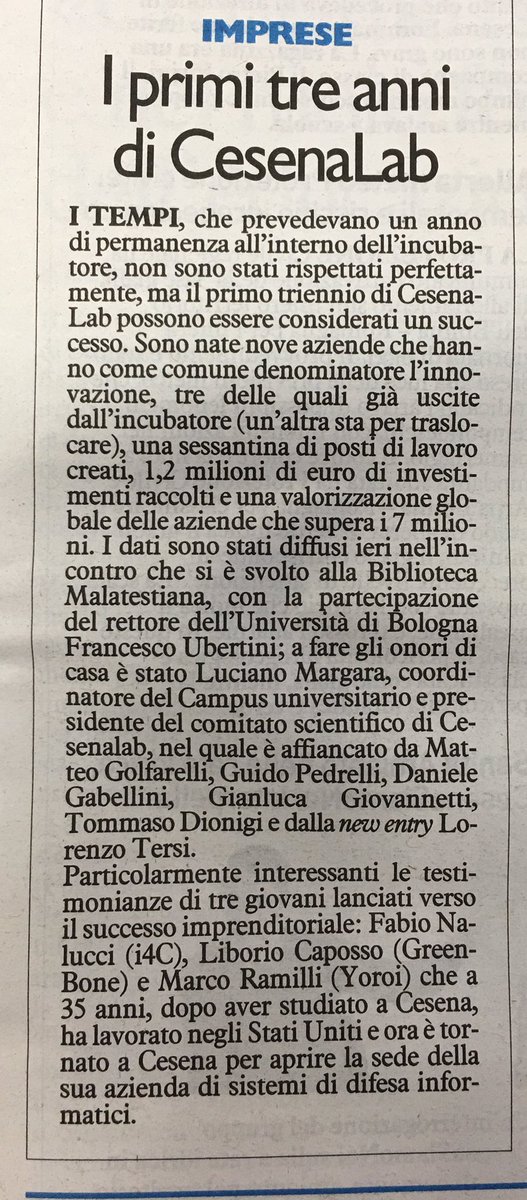 cesenalab's tweet photo. Grazie a tutti coloro che ieri hanno festeggiato con noi! Via ad nuovo triennio a sostegno di #startup ed #aziende https://t.co/RH4M4dBBwj