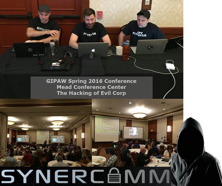 SynerComm's tweet photo. "The Hacking of Evil Corp" @SynerComm presenting at the #GIPAW Spring 2016 Conf @Hotelmead #Infosec #AssureIT #Hack https://t.co/EOSmJlnJAP