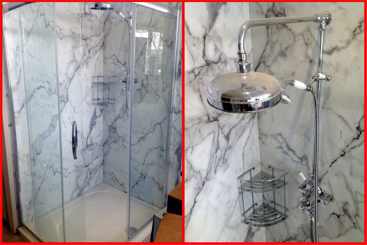 Love the combination of our Nuance Calacatta Marble &amp; trad shower at <a href="/Bathroomworld1/">Bathroomworld</a> in Brompton on Swale. #timeless
