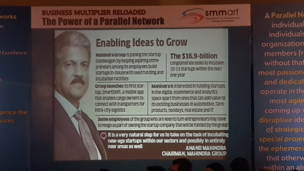 smmartParivaar's tweet image. How @anandmahindra creates a #ParallelNetwork at @MahindraRise explains @IamSantoshNair