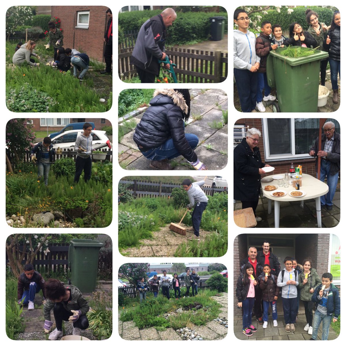 Bliksemstage groep 7 leerlingen in de wijk Oudeland. Tuin opruimen van een oudere dame. Nuttig en dankbaar werk!