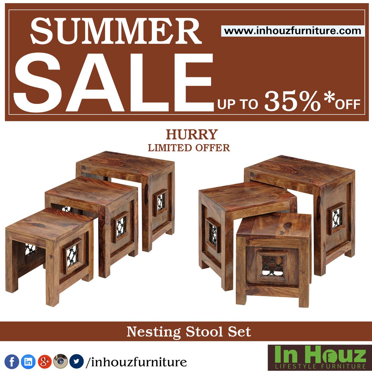 Celebrate #summersale of #sheeshamwood #hardwood #solidwood #furniture #nestingstool set at #inhouzfurniture.