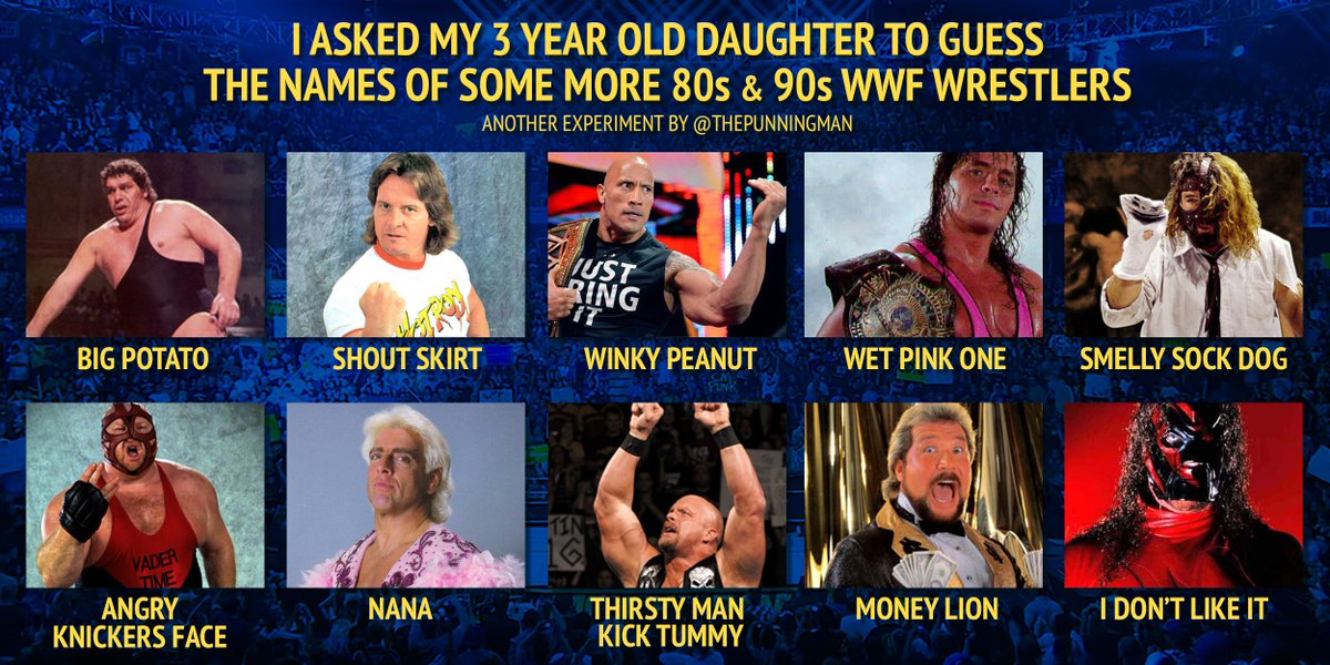 I asked my 3yo daughter to guess the names of some more 80s and 90s wrestlers