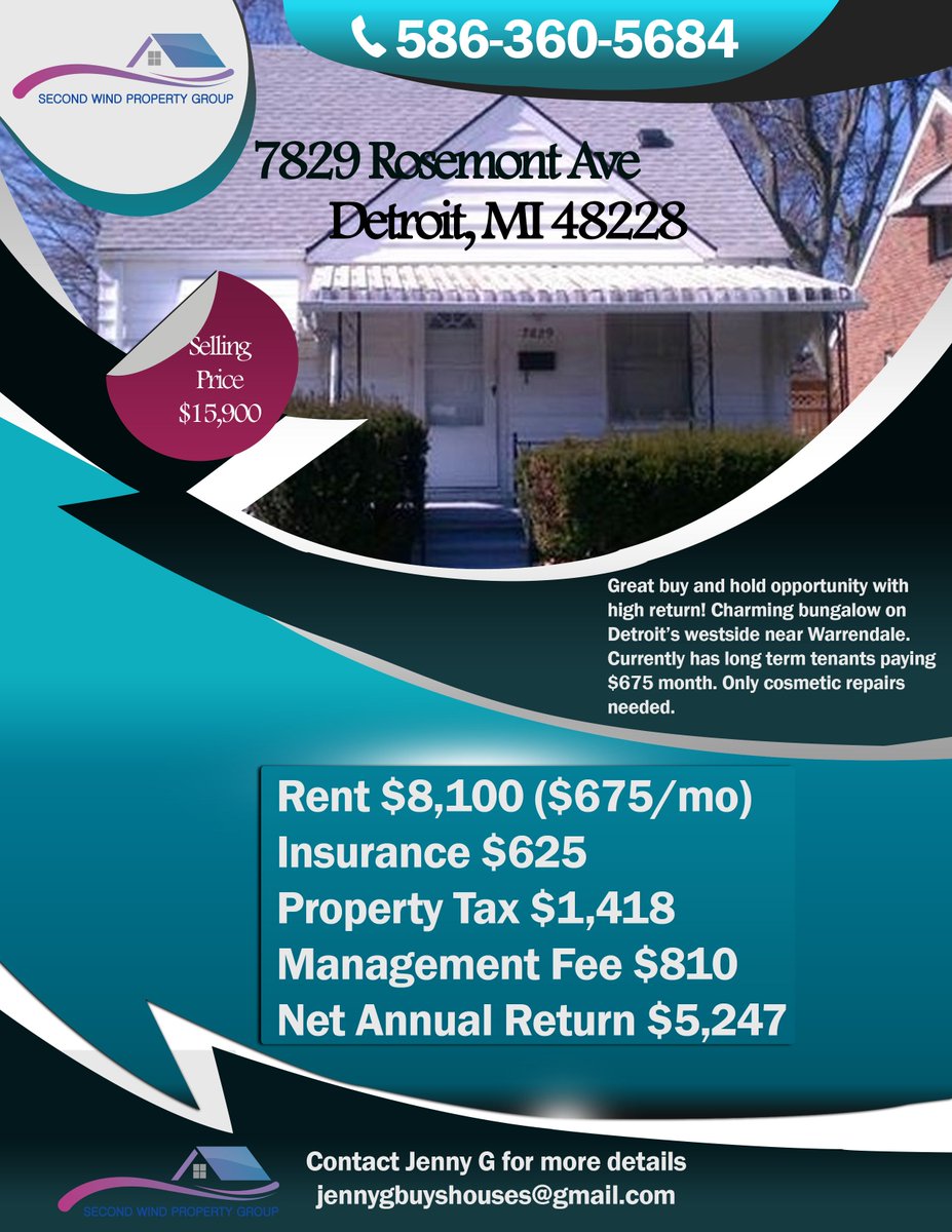 secondwindprop's tweet image. 33% ROI!!! Tenant occupied cash flowing property on #Detroit westside! #cashbuyers #realestateinvestor Act fast!