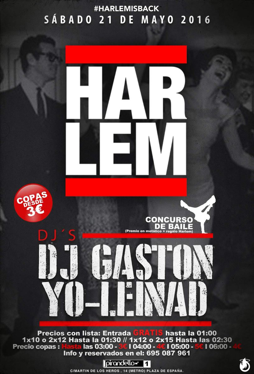 crewmusicmd's tweet photo. Sábado 21 @HARLEM_MADRID con @Yo_leinad y @DJGASTON_CUERVO
En @SALA_PIRANDELLO
#HARLEMISBACK https://t.co/vJKkp14KbE