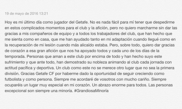 El <a href="/GetafeCF/">Getafe C.F.</a> siempre ocupará un lugar especial en mi corazón 💙 #GrandiosaMinoría #AupaGeta