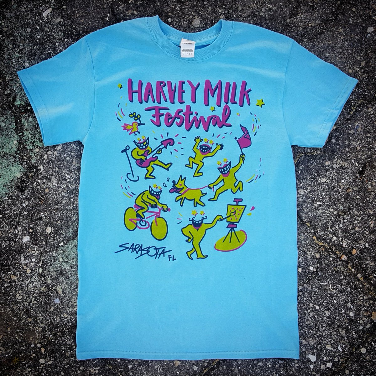 CLOTHESLINETEES's tweet photo. Volunteer shirts we printed for @HarveyMilkFest last weekend! Artwork by @vanjazmin https://t.co/ZndTDE4MMU