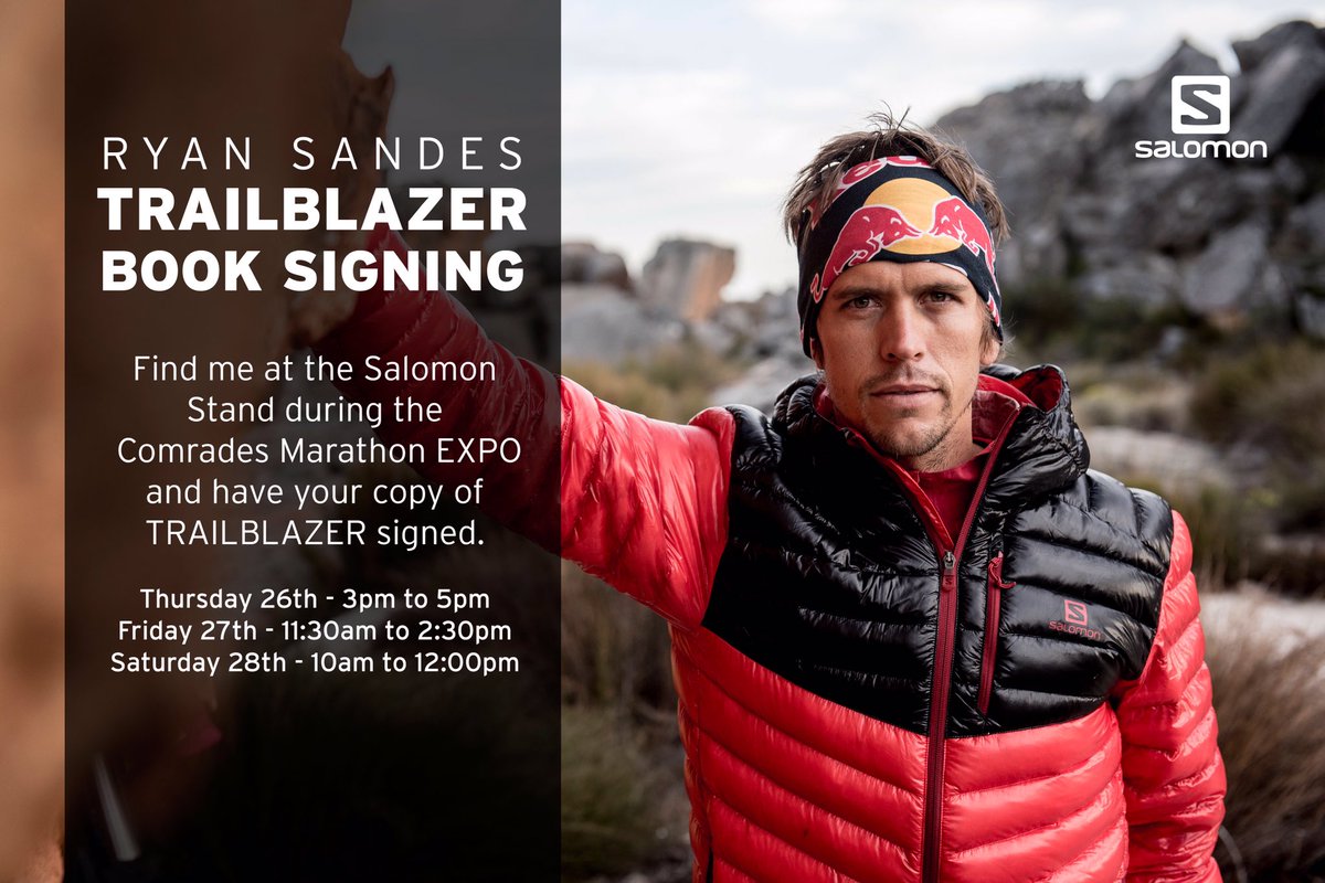 I will be doing a signing of my book #TrailBlazer at the <a href="/Salomon_SA/">Salomon South Africa</a> stand (books on sale) at <a href="/ComradesRace/">ComradesRace</a> expo.