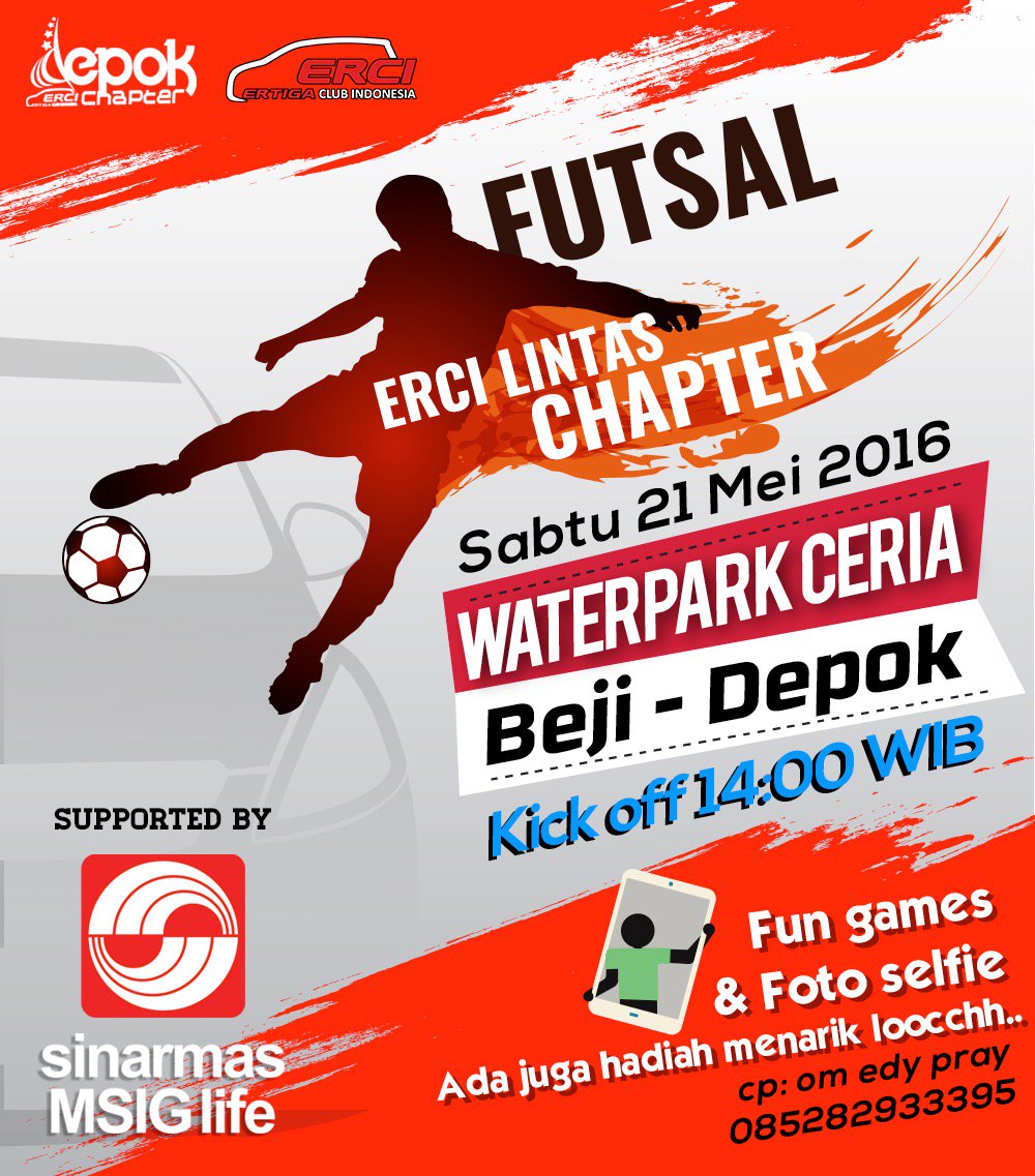 Futsal ERCI Lintas chapter. Dont miss it.. cc: <a href="/ertiga_ID/">Ertiga Club Indonesia</a> <a href="/ERCIBogorRaya/">ERCI Bogor Raya</a> <a href="/ERCI_Tangerang/">ERCI_Tangerang</a> <a href="/ERCI_Bekasi/">ERCI Bekasi</a> <a href="/erci_jakarta/">ERCI Jakarta</a>
