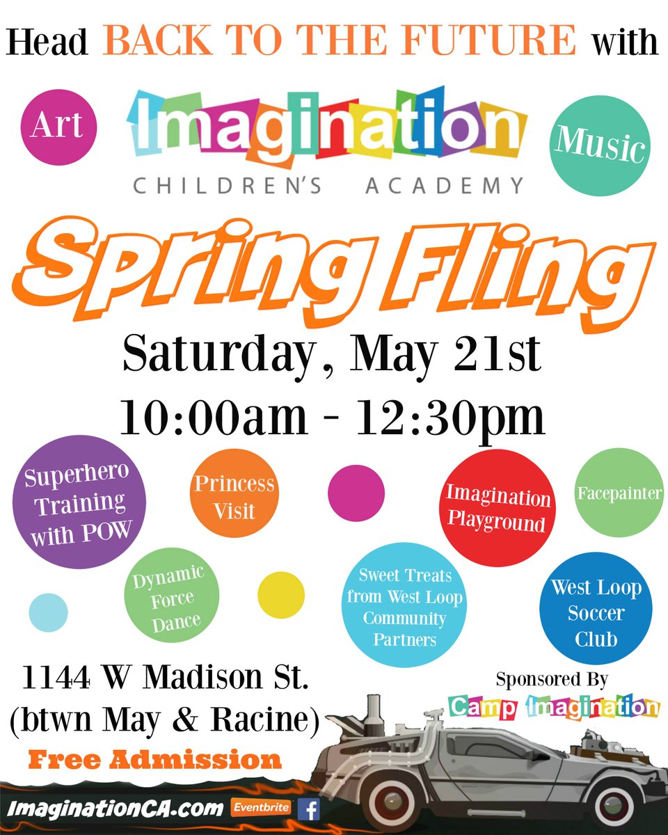 ICAwestloop's tweet photo. Spring Fling is THIS SATURDAY!!! Join @ICAwestloop as we head Back to the Future for this FREE family event! https://t.co/E11brOlkbK