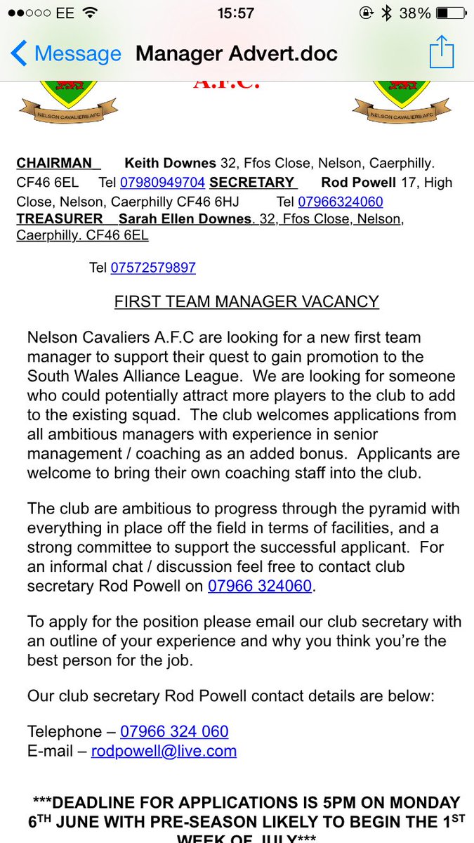 We will now be looking for a new 1st team manager and any players who want to help us challenge for promotion.