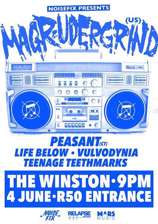 NoiseFix's tweet image. Durban, catch @magrudergrind at @TheWinstonPub with @peasanthardcore, @Life_Below, Vulvodynia and @T_Teethmarks