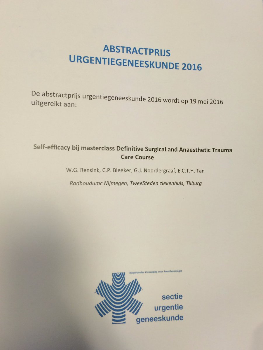 HansvanSchuppen's tweet photo. Abstractprijs #Urgentiegeneeskunde 2016 gaat naar Rensink et al. over de #DSATC. #Adagen2016 @PAOHeyendael @ecthtan https://t.co/5qpRdYG631