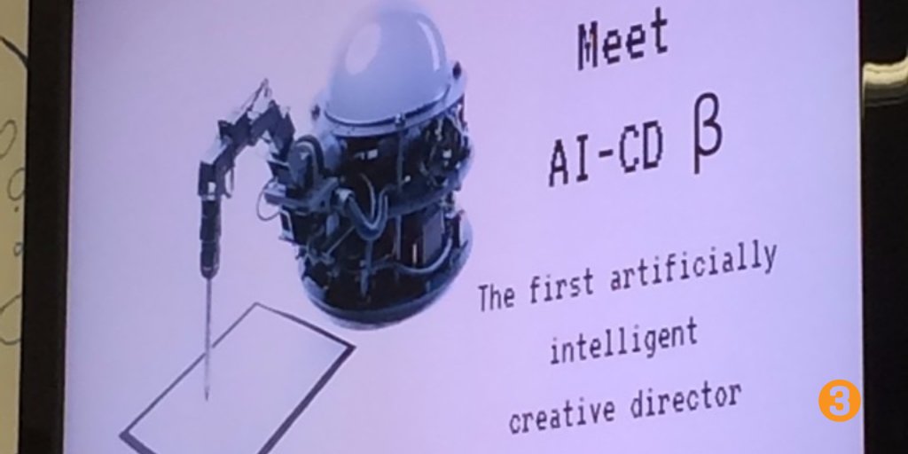 Factor3Tweets's tweet photo. Our creative director could never be replaced by an AI robot! https://t.co/r5ViVQz9uV #IPASXSW https://t.co/PhqCh8ZLVm