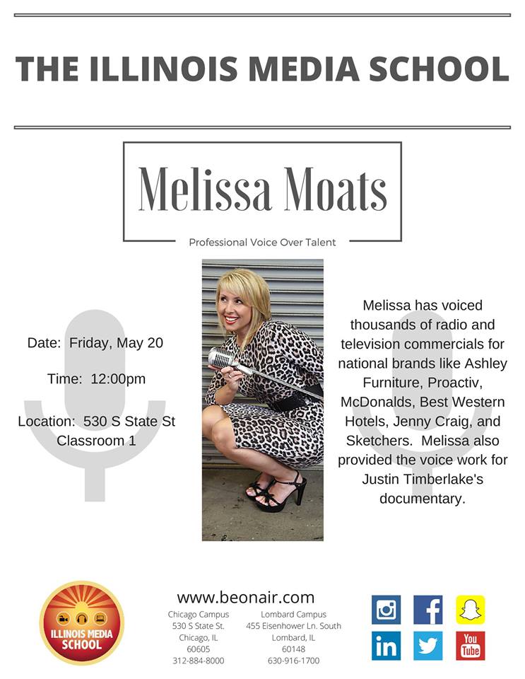 Tomorrow at Noon, <a href="/IMSChicago/">Ill Media School</a> hosts #VoiceOver Talent <a href="/MelissaMoatsVO/">Melissa Moats </a>. Everyone is welcome to attend!! #beonair