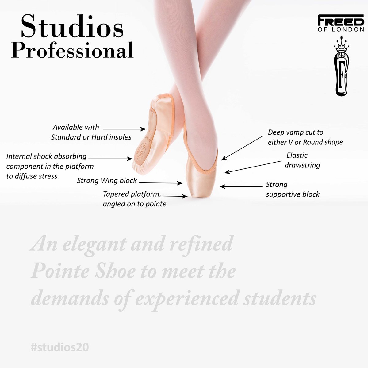 FreedofLondon's tweet photo. Launched in 2007 our Studios Professional Pointe Shoe is designed for the demands of experienced students #studios20 https://t.co/S66AmZ27RN