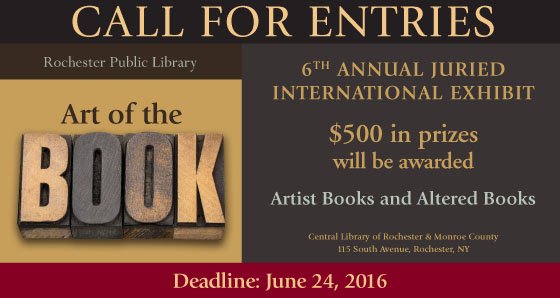RocCityLibrary's tweet photo. #ROC Book Artists! Send in your Application by June 24 for the 2016 Art of the Book Festival https://t.co/KtHR3tXzeV https://t.co/g4cNByrWMT