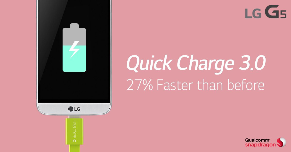 A short recharge can make a long day better. #LGG5 with Quick Charge 3.0.