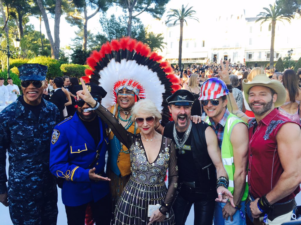 Amazing night at the <a href="/amfAR/">amfAR</a> gala with Dame Helen Mirren and the Village People