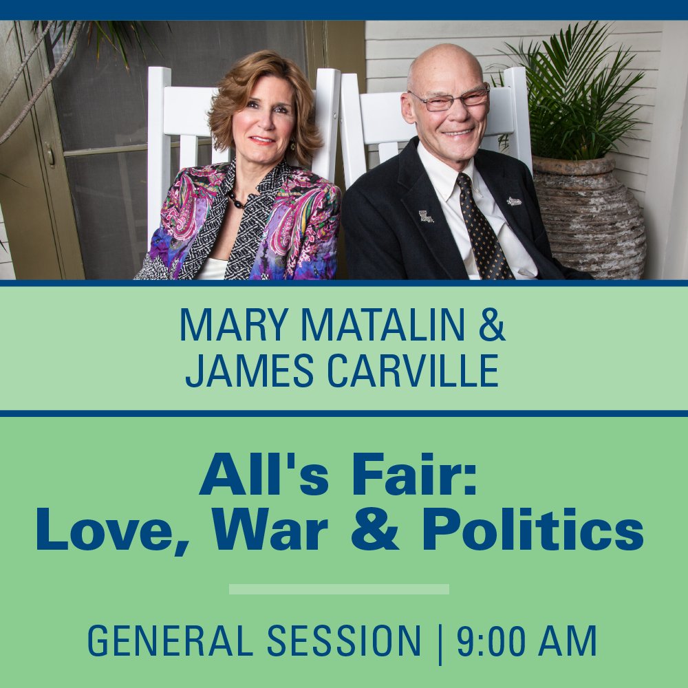 mreis_mark's tweet photo. Keynote Session: All's Fair: Love, War and Politics with @JamesCarville and #MaryMatalin on 5/24 at 9:15 a.m. https://t.co/8ev0J1zBTL