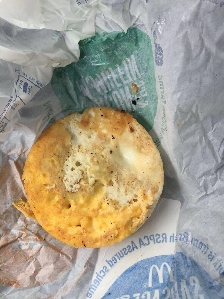 Jessicamarris's tweet photo. @McDonalds, went to Cottingham Road in Hull and this is how egg came in the Sausage and Egg McMuffin! Disgusting https://t.co/K5niK1m7ov