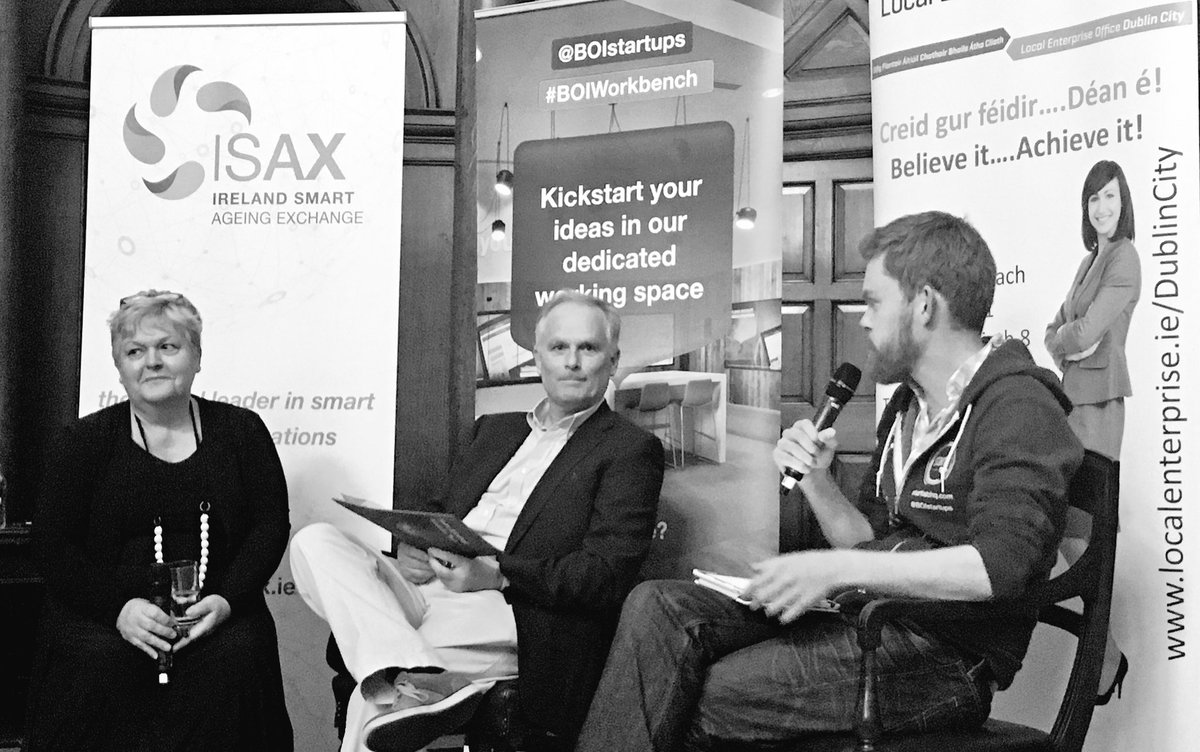 RyanAcademy's tweet photo. Fireside chat with Jean Condron (Hats by Jean) + John Brophy (Carrig Solutions) with @genemurphy (Hoodies by Gene) https://t.co/49nDIR5RZk