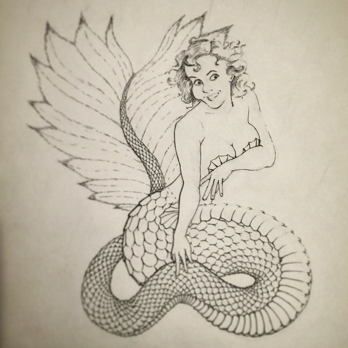 InfiniteCortex's tweet photo. Line work for @maroonfacelift next #mermay #mermaid #pinup #illustration https://t.co/PaREdYLXBf