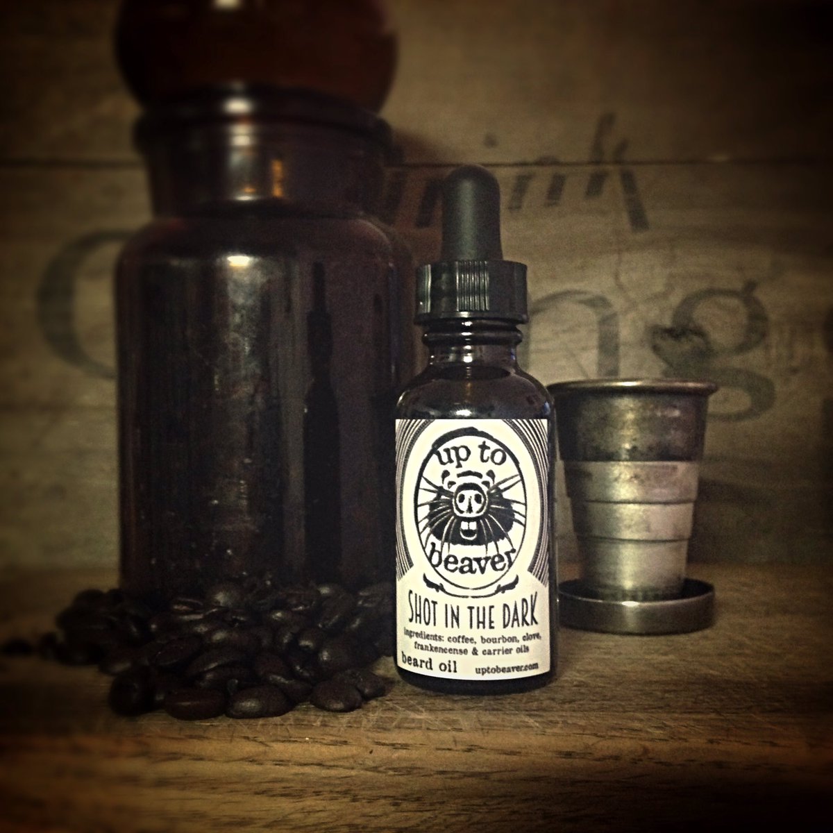 UpToBeaver's tweet photo. Proud to introduce our newest #beardoil blend, "Shot In The Dark", with #bourbon and coffee 😋 #beardgang #uptobeaver https://t.co/uxAHDgzQR1