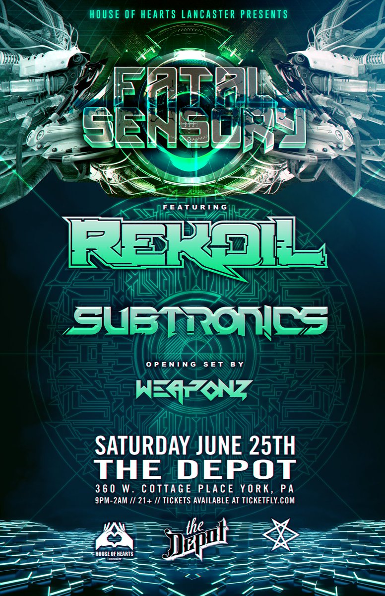 HoHlancaster's tweet photo. FATAL SENSORY returns to #CentralPA! @rekoilll @Subtronics TICKETS: https://t.co/51Vwegus2y https://t.co/c89dj3HVpv