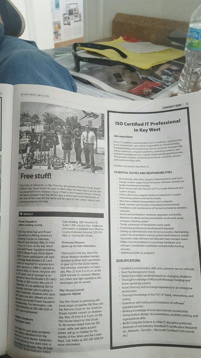 FirmaIT's tweet photo. Thanks to my friends at #KeysWeekly for the job ad in their most recent paper. #FirmaIT is hiring for #KeyWest. https://t.co/U3U82ZfgPM