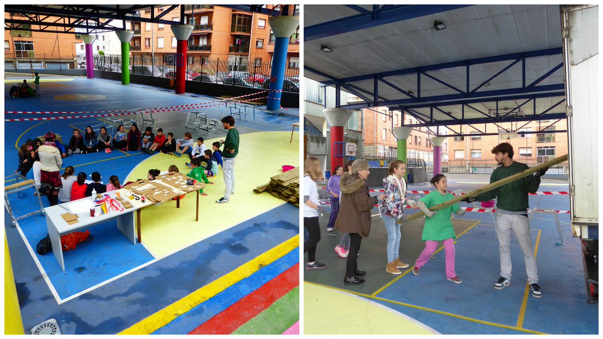 #elkartoki #auzolan tailerrean geundela, egurrezko piezak heldu zaizkigu. <a href="/sanikolasikasto/">San Nikolas Ikastola</a> kamioia deskargatzera!