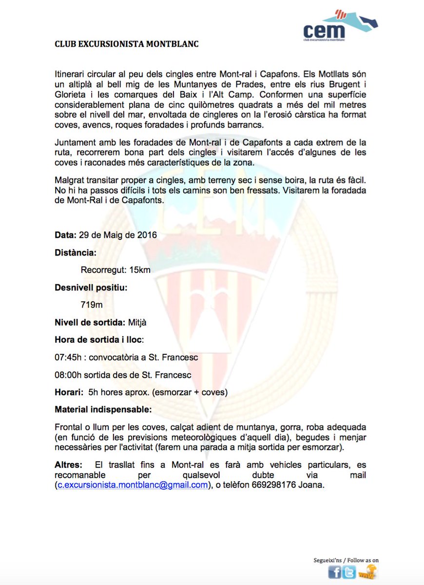 29Maig sortida pel Mullats de <a href="/Mont/">alexander montero</a>-Ral i <a href="/Capafonts/">lourdes buldo buldo</a>. +info;facebook.com/events/1403913…