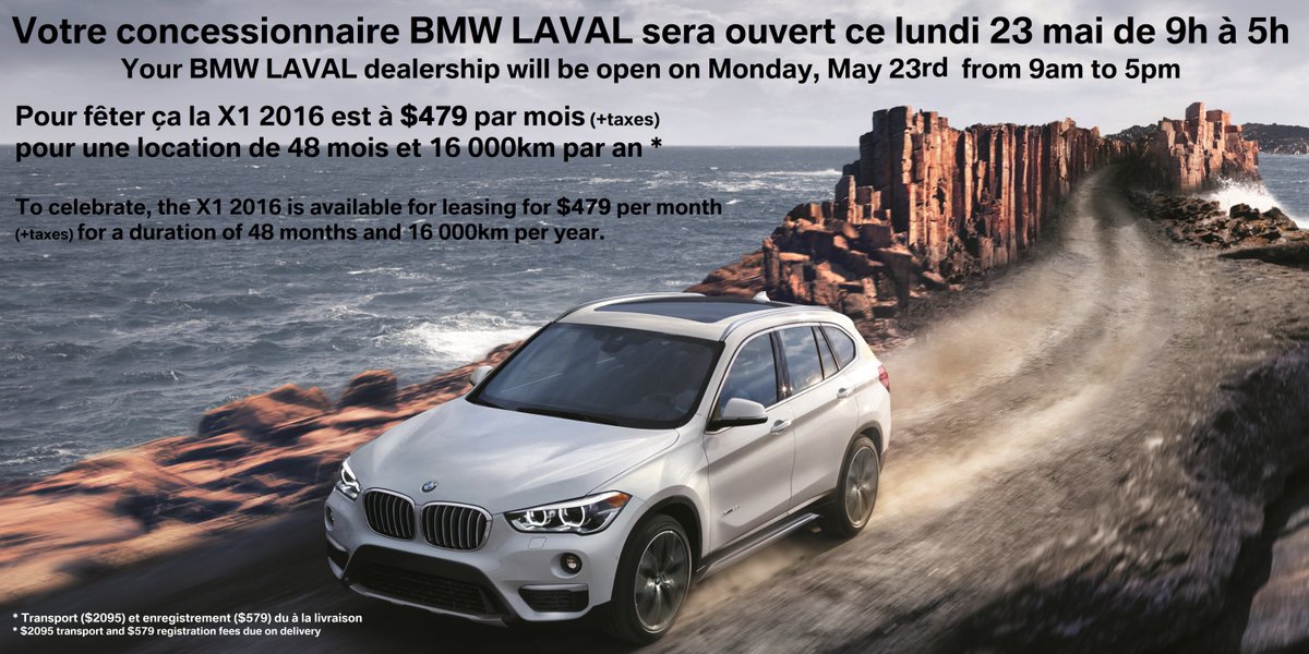 BMWLaval's tweet photo. BMW LAVAL est ouvert de 9h à 5h lundi 23 mai et pour fêter ça on vous offre des réductions ! https://t.co/itXpiVhAoB