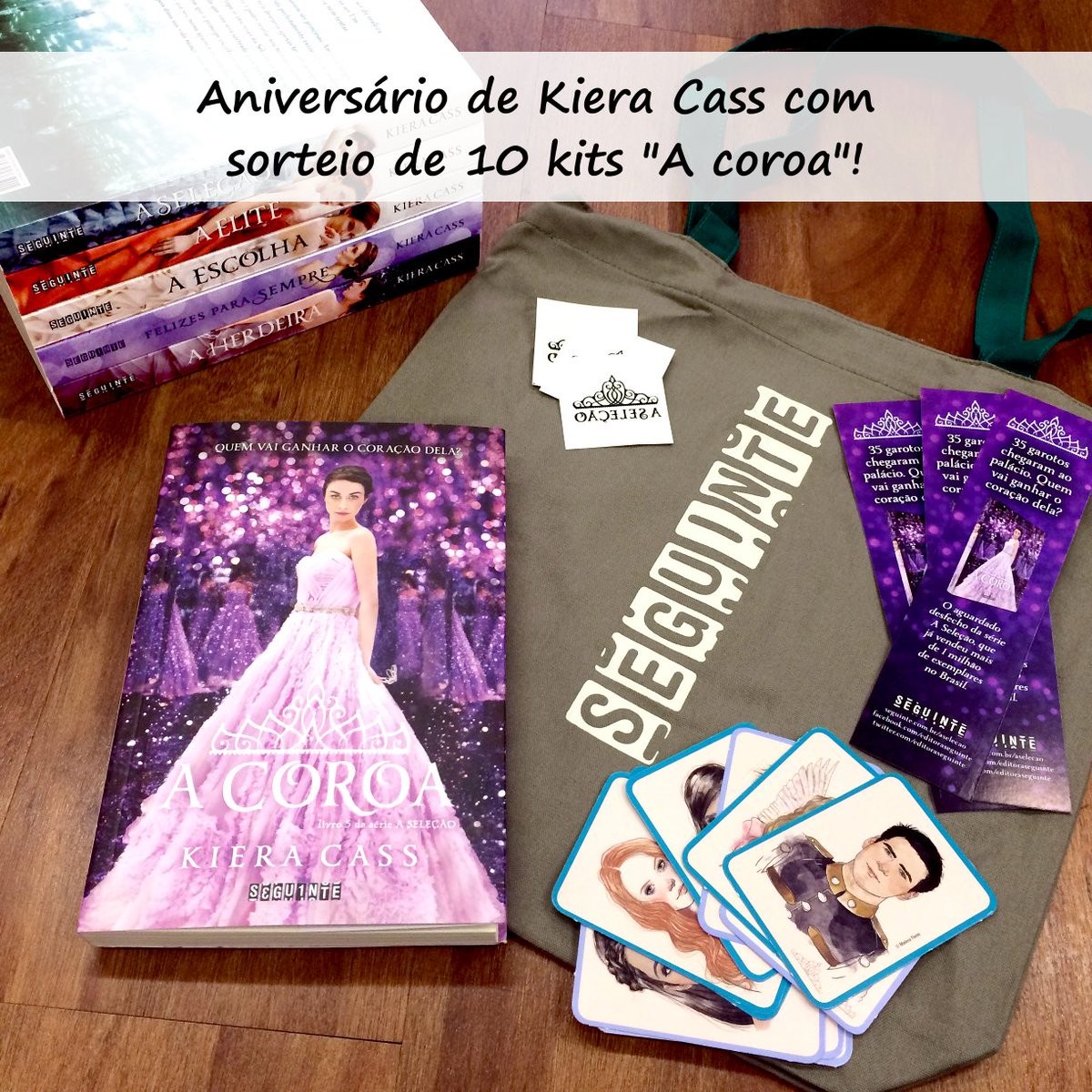 editoraseguinte's tweet photo. Hoje é aniversário da Kiera Cass, e p/ comemorar sortearemos 10 kits "A coroa"! Siga-nos e RT este post p/ concorrer https://t.co/UVMzaf4aqV