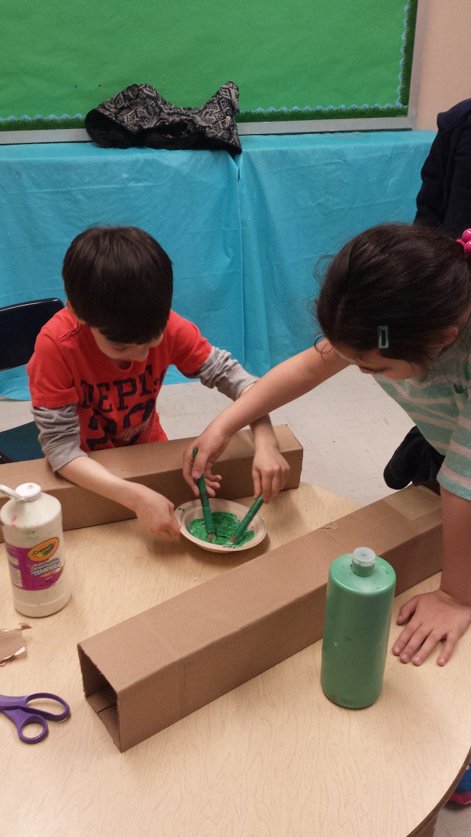 Painting our beanstalk for "Jack and the Beanstalk" skit!