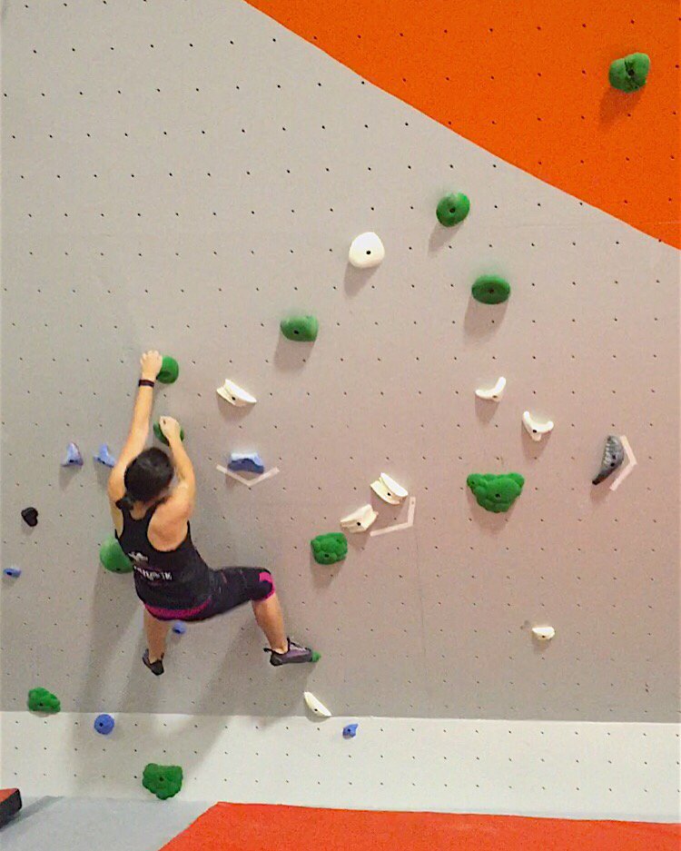 Kat cruising the new green boulder problem by Nicole  #getactive #activeaugusta #climbing #augustaclimbing