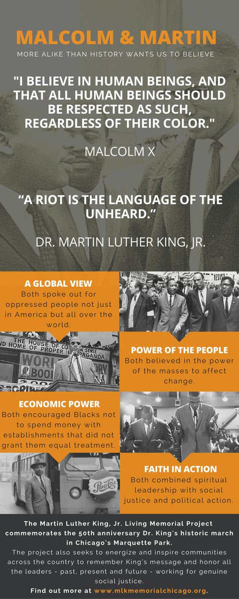MLKMemorialChi's tweet photo. #MLK and #MalcolmX were a lot more alike than history wants us to believe. Learn how below. #MalcolmXBDay https://t.co/r6fOGVn1yY