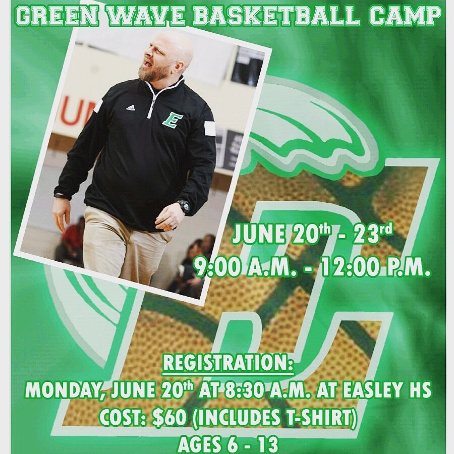 Green Wave Basketball Camp!!!
June 20 -23 
9-12
Any questions email 
Grantstallard@pickens.k12.sc.us