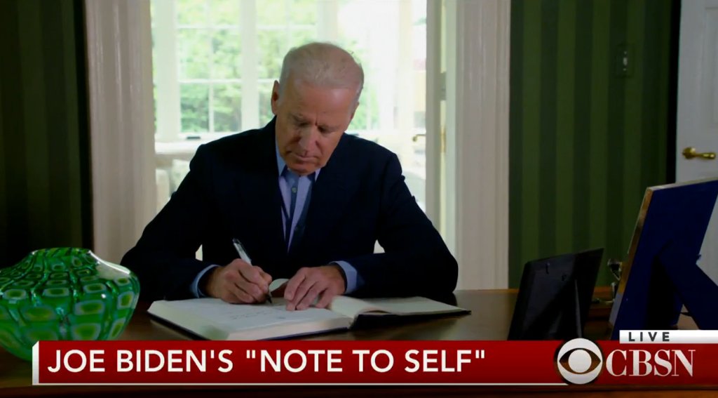 CBSNLive's tweet photo. ICYMI: VP Joe Biden delivers poignant, reflective "Note to Self" on @CBSThisMorning https://t.co/Z4b7r5DfL1 https://t.co/jacXZU50Jy