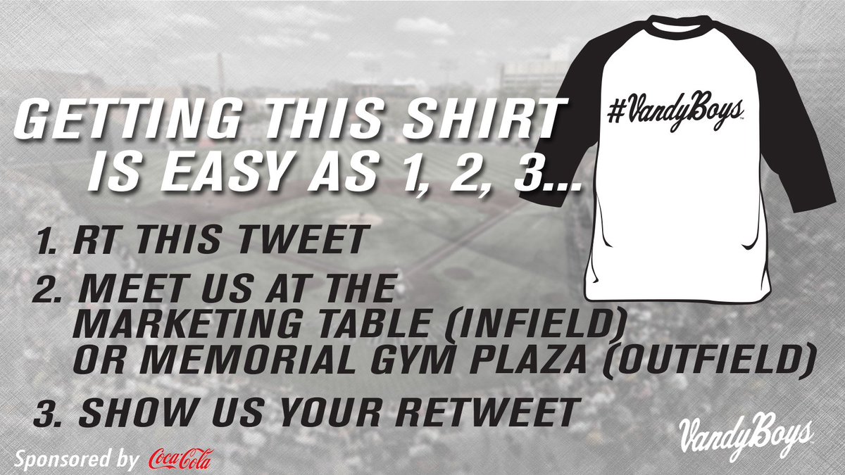 Brought back the #VandyBoys shirts for Social Media Night! Thanks <a href="/CocaCola/">Coca-Cola</a> for helping us get 1000(!) Rules below